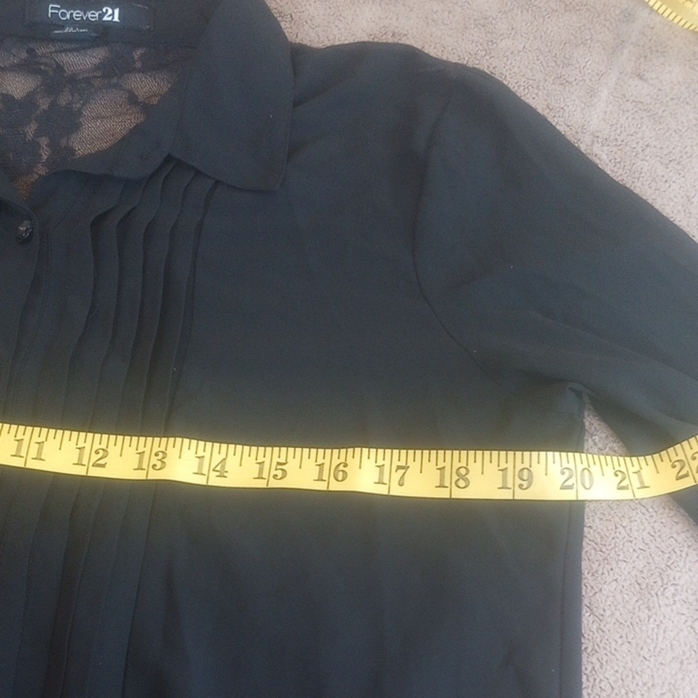 Forever 21 Black Blouce & Lace Top Longsleeves Sz L - Picture 8 of 10